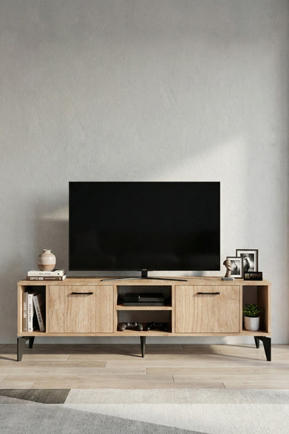 TV Sehpası 160 cm Modern Çok Amaçlı Dolaplı Raflı Televizyon Ünitesi Linya