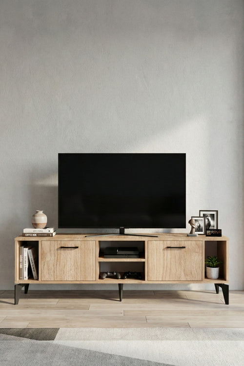 TV Sehpası 160 cm Modern Çok Amaçlı Dolaplı Raflı Televizyon Ünitesi Linya