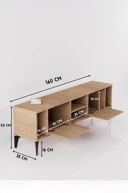 TV Sehpası 160 cm Modern Çok Amaçlı Dolaplı Raflı Televizyon Ünitesi Linya