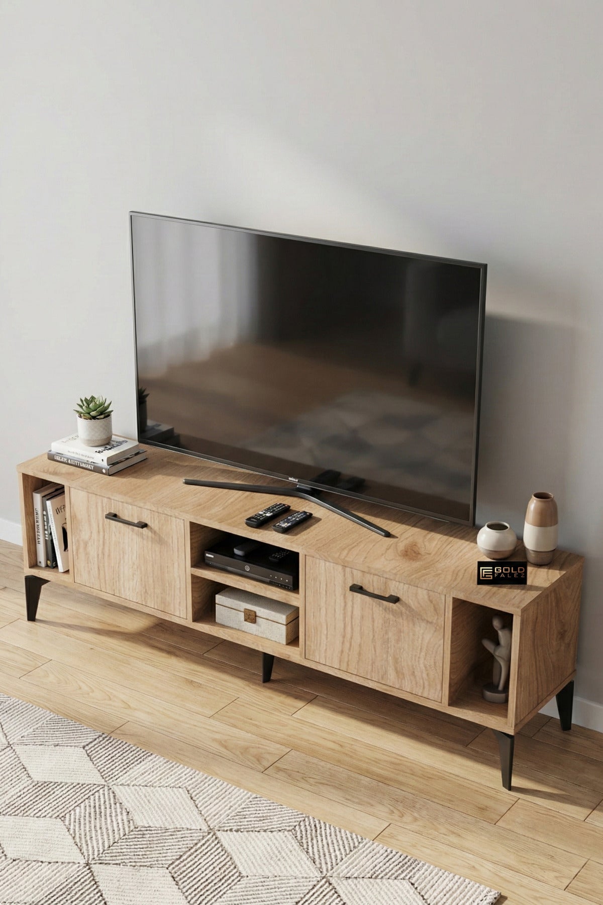 TV Sehpası 160 cm Modern Çok Amaçlı Dolaplı Raflı Televizyon Ünitesi Linya