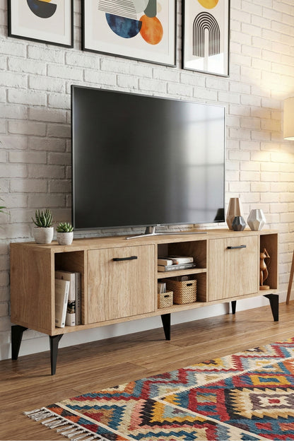 TV Sehpası 160 cm Modern Çok Amaçlı Dolaplı Raflı Televizyon Ünitesi Linya