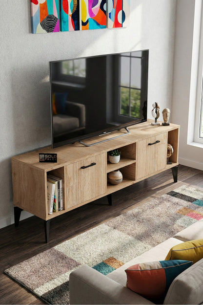 TV Sehpası 160 cm Modern Çok Amaçlı Dolaplı Raflı Televizyon Ünitesi Linya