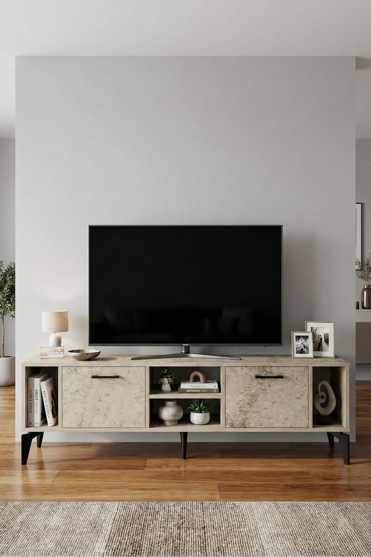 TV Sehpası 160 cm Modern Çok Amaçlı Dolaplı Raflı Televizyon Ünitesi Linya