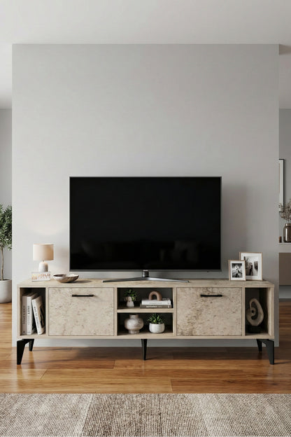 TV Sehpası 160 cm Modern Çok Amaçlı Dolaplı Raflı Televizyon Ünitesi Linya