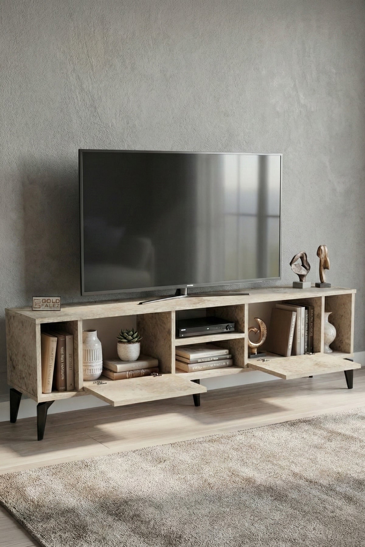 TV Sehpası 160 cm Modern Çok Amaçlı Dolaplı Raflı Televizyon Ünitesi Linya