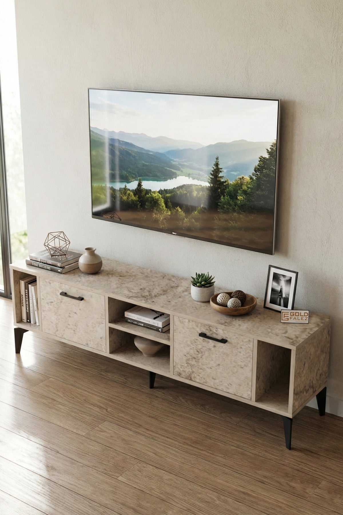 TV Sehpası 160 cm Modern Çok Amaçlı Dolaplı Raflı Televizyon Ünitesi Linya