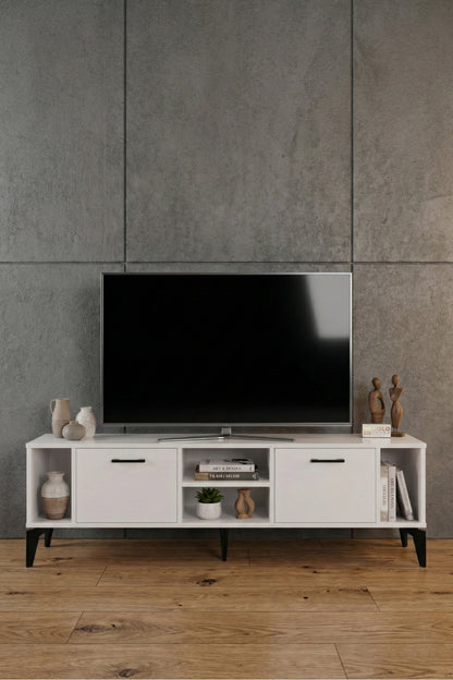 TV Sehpası 160 cm Modern Çok Amaçlı Dolaplı Raflı Televizyon Ünitesi Linya