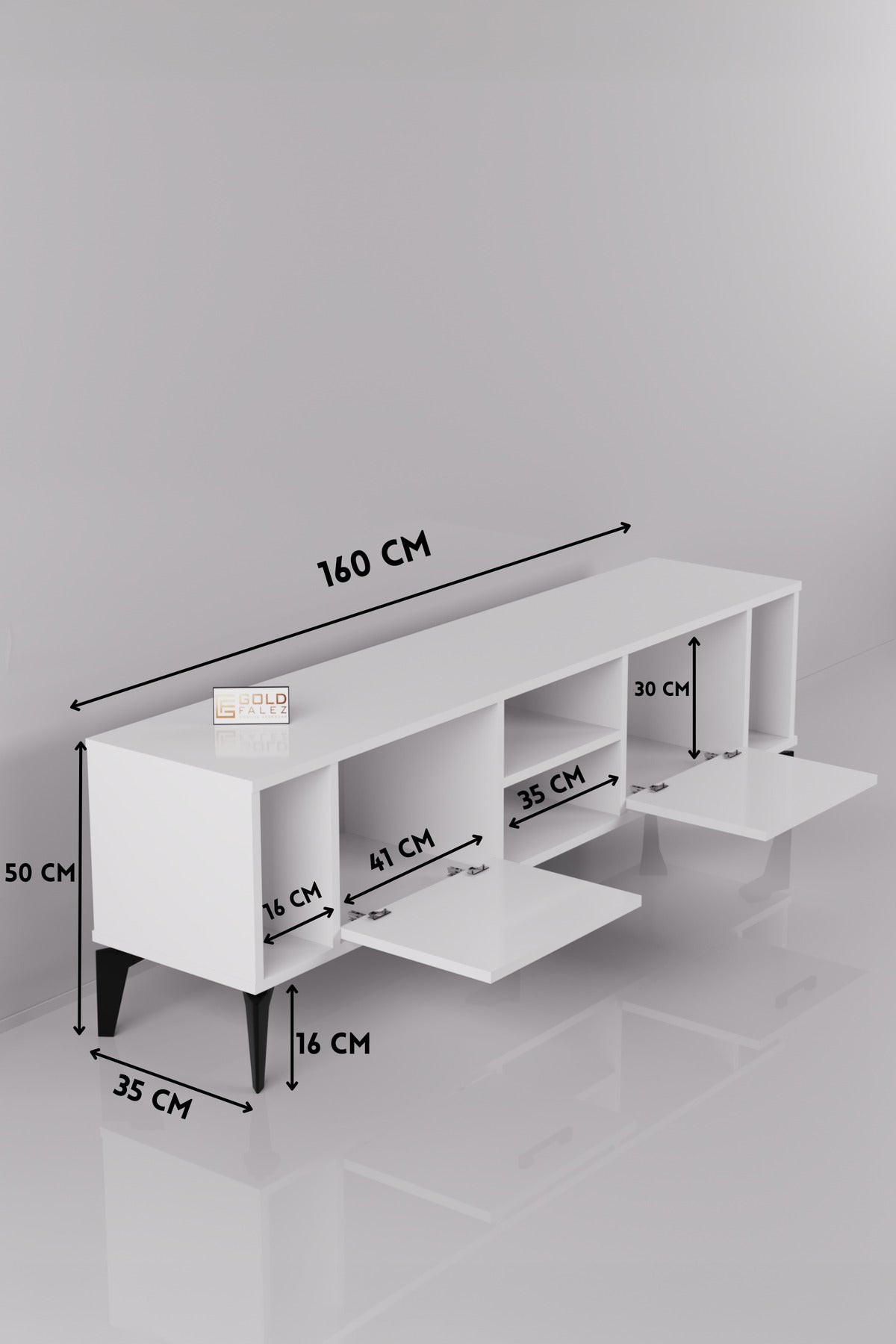 TV Sehpası 160 cm Modern Çok Amaçlı Dolaplı Raflı Televizyon Ünitesi Linya