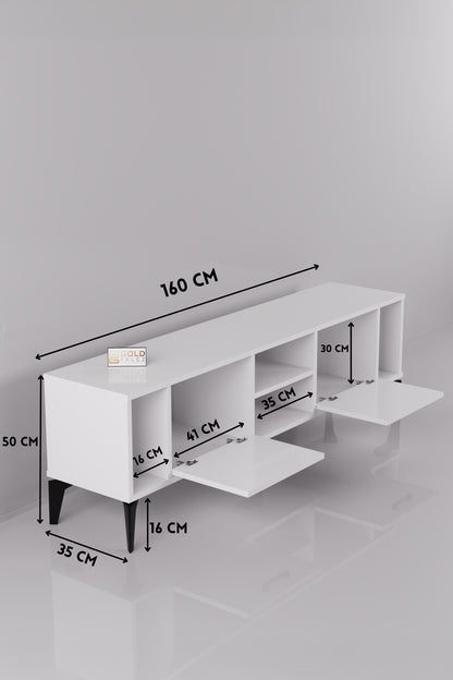 TV Sehpası 160 cm Modern Çok Amaçlı Dolaplı Raflı Televizyon Ünitesi Linya