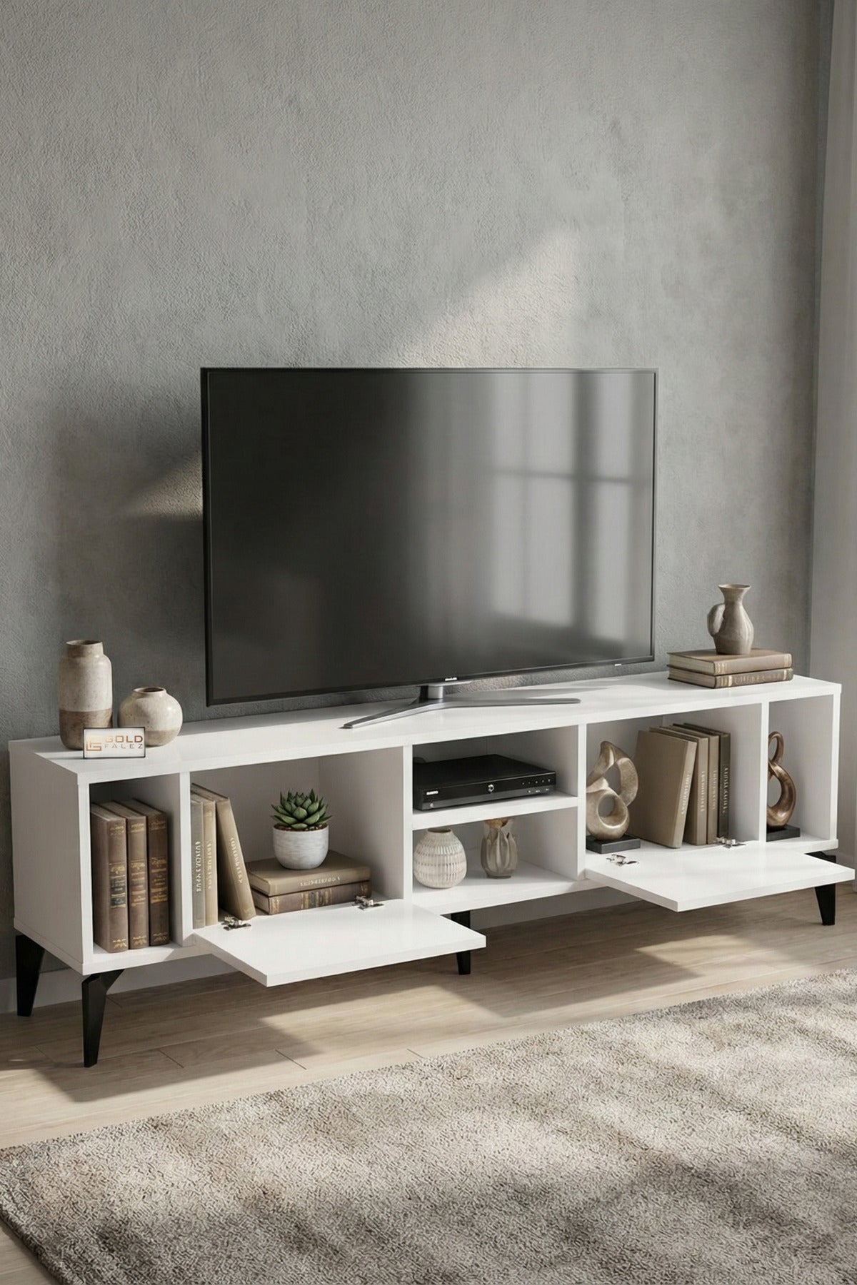 TV Sehpası 160 cm Modern Çok Amaçlı Dolaplı Raflı Televizyon Ünitesi Linya