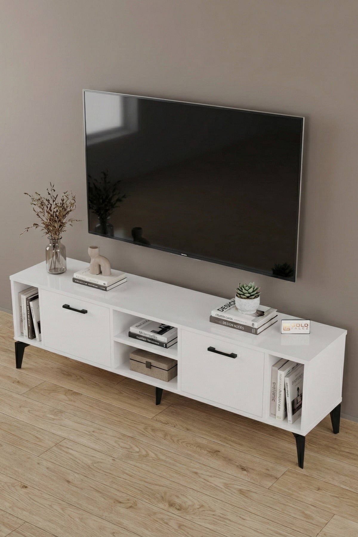 TV Sehpası 160 cm Modern Çok Amaçlı Dolaplı Raflı Televizyon Ünitesi Linya