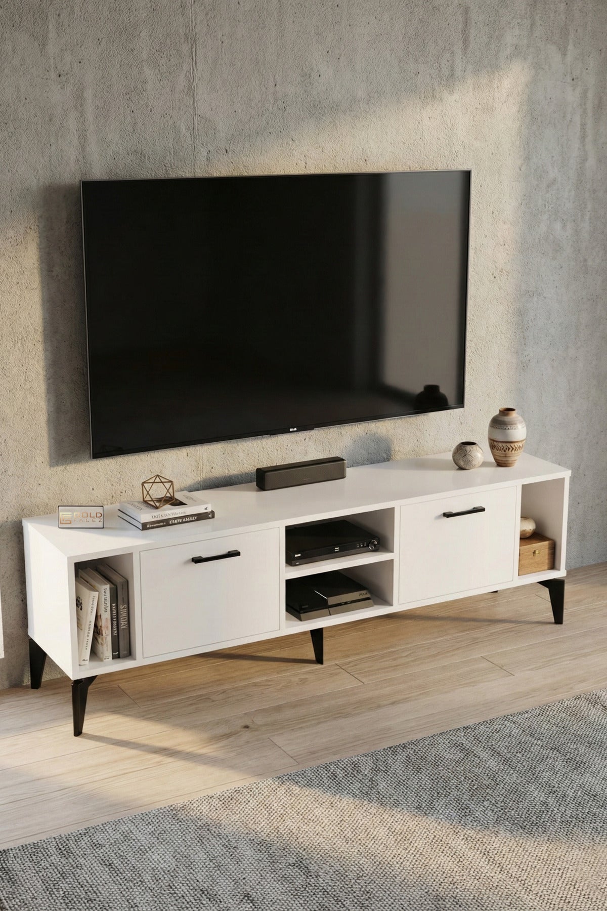 TV Sehpası 160 cm Modern Çok Amaçlı Dolaplı Raflı Televizyon Ünitesi Linya