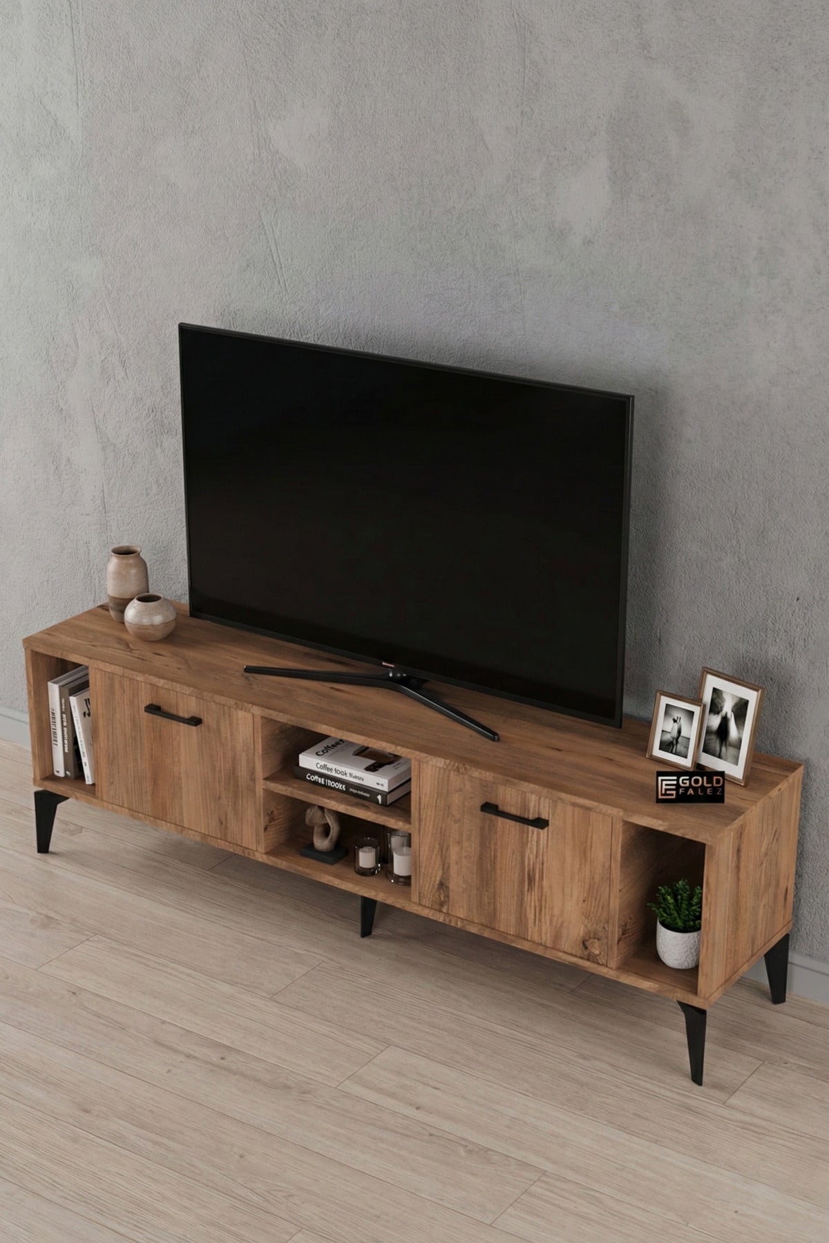 TV Sehpası 160 cm Modern Çok Amaçlı Dolaplı Raflı Televizyon Ünitesi Linya