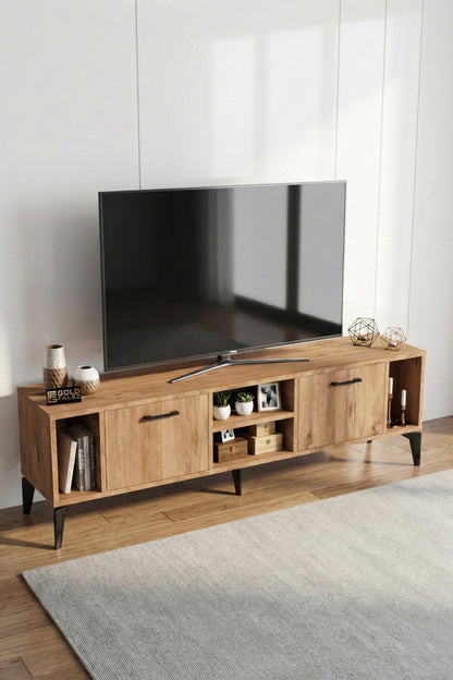 TV Sehpası 160 cm Modern Çok Amaçlı Dolaplı Raflı Televizyon Ünitesi Linya