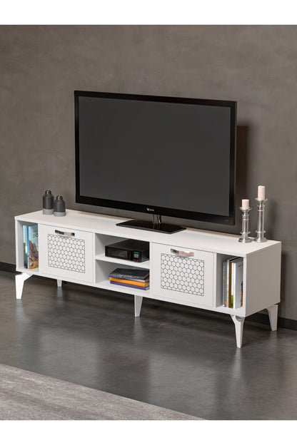 TV Sehpası 160 cm Modern Çok Amaçlı Dolaplı Raflı Televizyon Ünitesi Linya