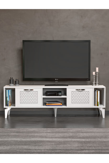 TV Sehpası 160 cm Modern Çok Amaçlı Dolaplı Raflı Televizyon Ünitesi Linya