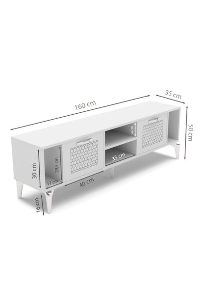TV Sehpası 160 cm Modern Çok Amaçlı Dolaplı Raflı Televizyon Ünitesi Linya