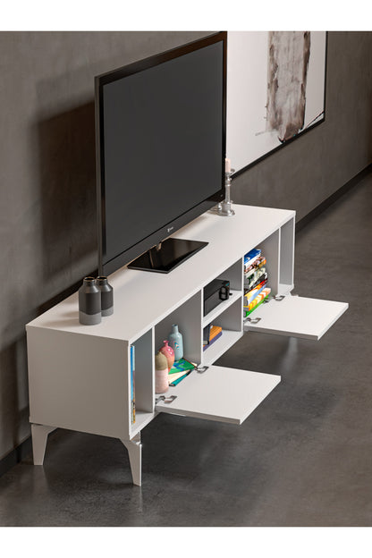 TV Sehpası 160 cm Modern Çok Amaçlı Dolaplı Raflı Televizyon Ünitesi Linya
