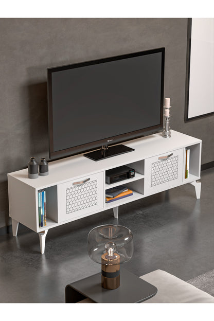 TV Sehpası 160 cm Modern Çok Amaçlı Dolaplı Raflı Televizyon Ünitesi Linya