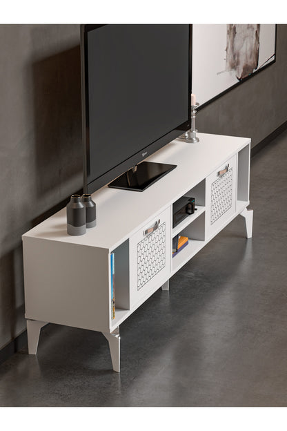 TV Sehpası 160 cm Modern Çok Amaçlı Dolaplı Raflı Televizyon Ünitesi Linya