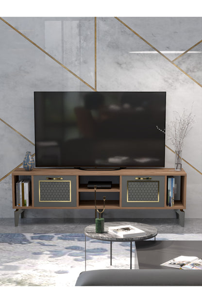 TV Sehpası 160 cm Modern Çok Amaçlı Dolaplı Raflı Televizyon Ünitesi Linya