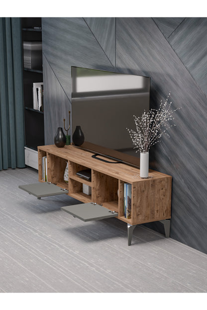 TV Sehpası 160 cm Modern Çok Amaçlı Dolaplı Raflı Televizyon Ünitesi Linya