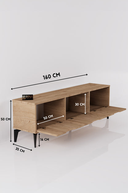 TV Sehpası 160 cm TV Ünitesi Kapaklı Modern Şık Minimal Salon Konsolu Royal