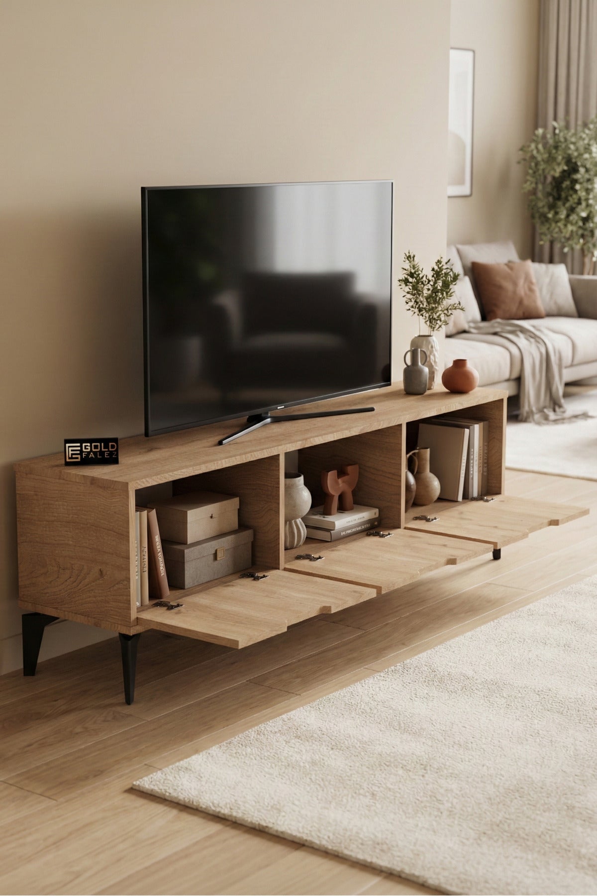 TV Sehpası 160 cm TV Ünitesi Kapaklı Modern Şık Minimal Salon Konsolu Royal