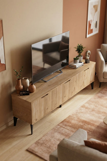TV Sehpası 160 cm TV Ünitesi Kapaklı Modern Şık Minimal Salon Konsolu Royal