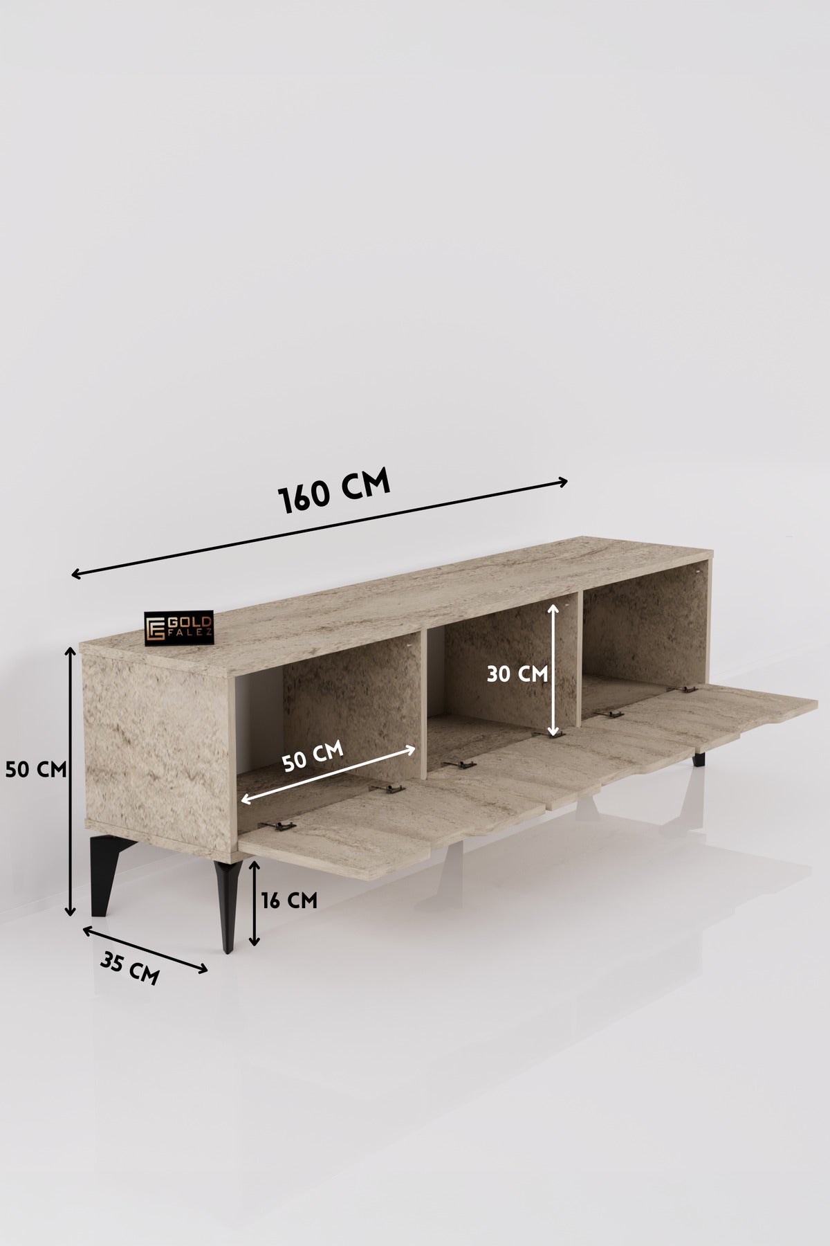TV Sehpası 160 cm TV Ünitesi Kapaklı Modern Şık Minimal Salon Konsolu Royal