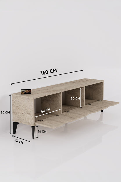 TV Sehpası 160 cm TV Ünitesi Kapaklı Modern Şık Minimal Salon Konsolu Royal