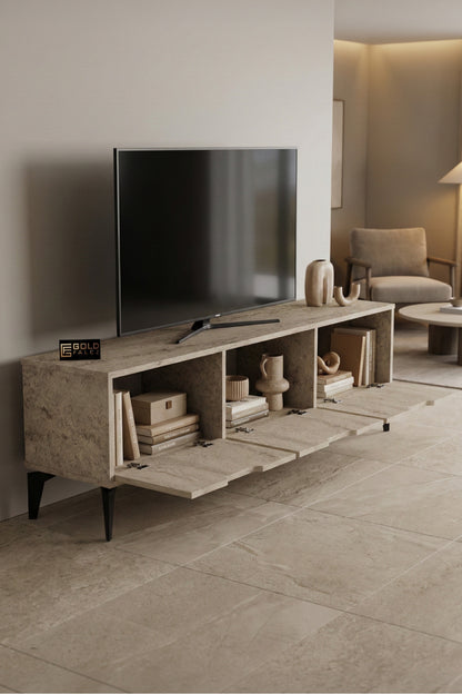 TV Sehpası 160 cm TV Ünitesi Kapaklı Modern Şık Minimal Salon Konsolu Royal