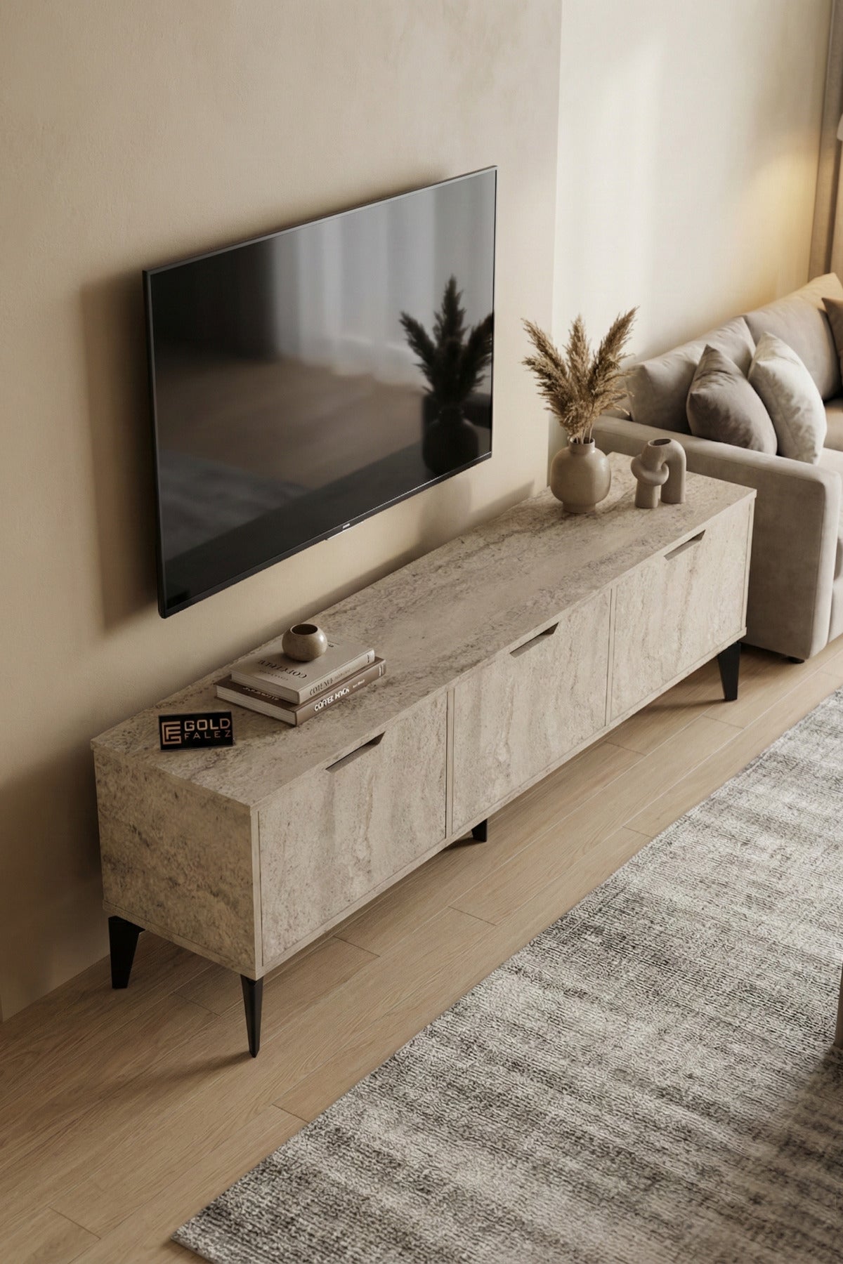 TV Sehpası 160 cm TV Ünitesi Kapaklı Modern Şık Minimal Salon Konsolu Royal