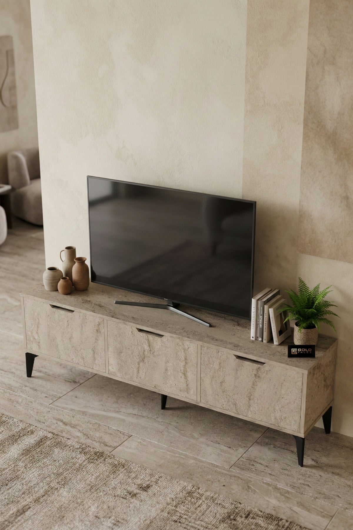 TV Sehpası 160 cm TV Ünitesi Kapaklı Modern Şık Minimal Salon Konsolu Royal