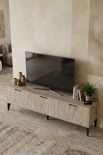 TV Sehpası 160 cm TV Ünitesi Kapaklı Modern Şık Minimal Salon Konsolu Royal