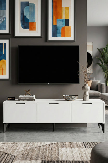 TV Sehpası 160 cm TV Ünitesi Kapaklı Modern Şık Minimal Salon Konsolu Royal
