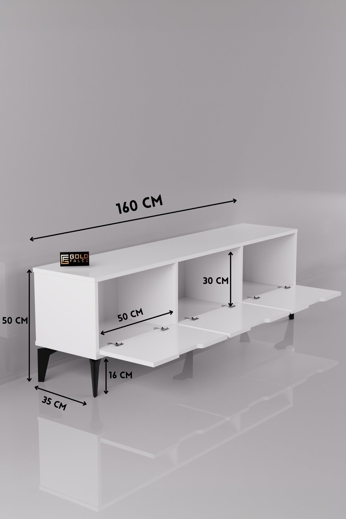 TV Sehpası 160 cm TV Ünitesi Kapaklı Modern Şık Minimal Salon Konsolu Royal