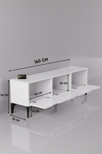 TV Sehpası 160 cm TV Ünitesi Kapaklı Modern Şık Minimal Salon Konsolu Royal