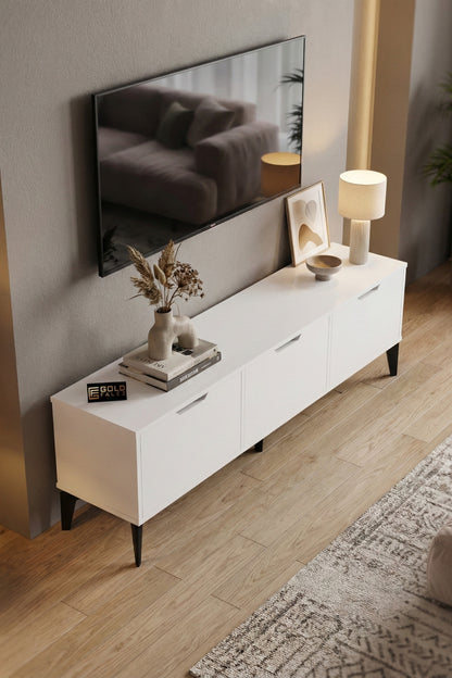 TV Sehpası 160 cm TV Ünitesi Kapaklı Modern Şık Minimal Salon Konsolu Royal