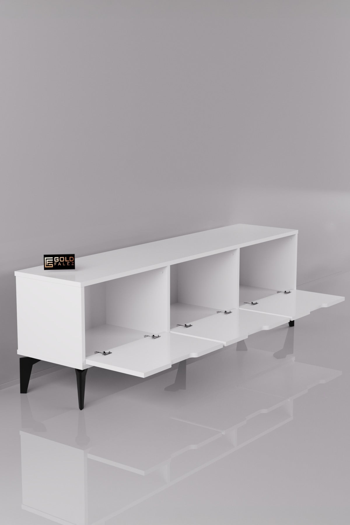 TV Sehpası 160 cm TV Ünitesi Kapaklı Modern Şık Minimal Salon Konsolu Royal