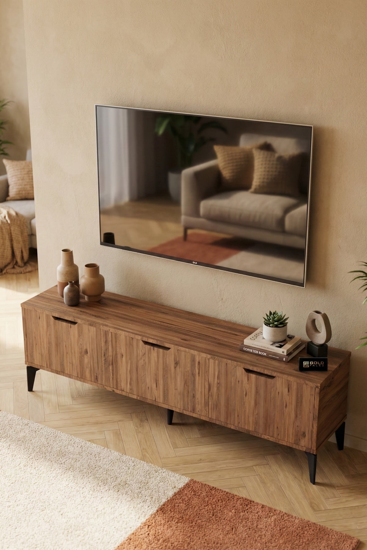 TV Sehpası 160 cm TV Ünitesi Kapaklı Modern Şık Minimal Salon Konsolu Royal