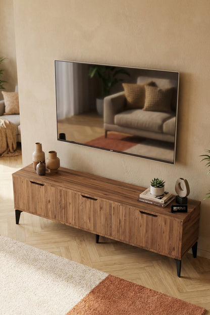 TV Sehpası 160 cm TV Ünitesi Kapaklı Modern Şık Minimal Salon Konsolu Royal