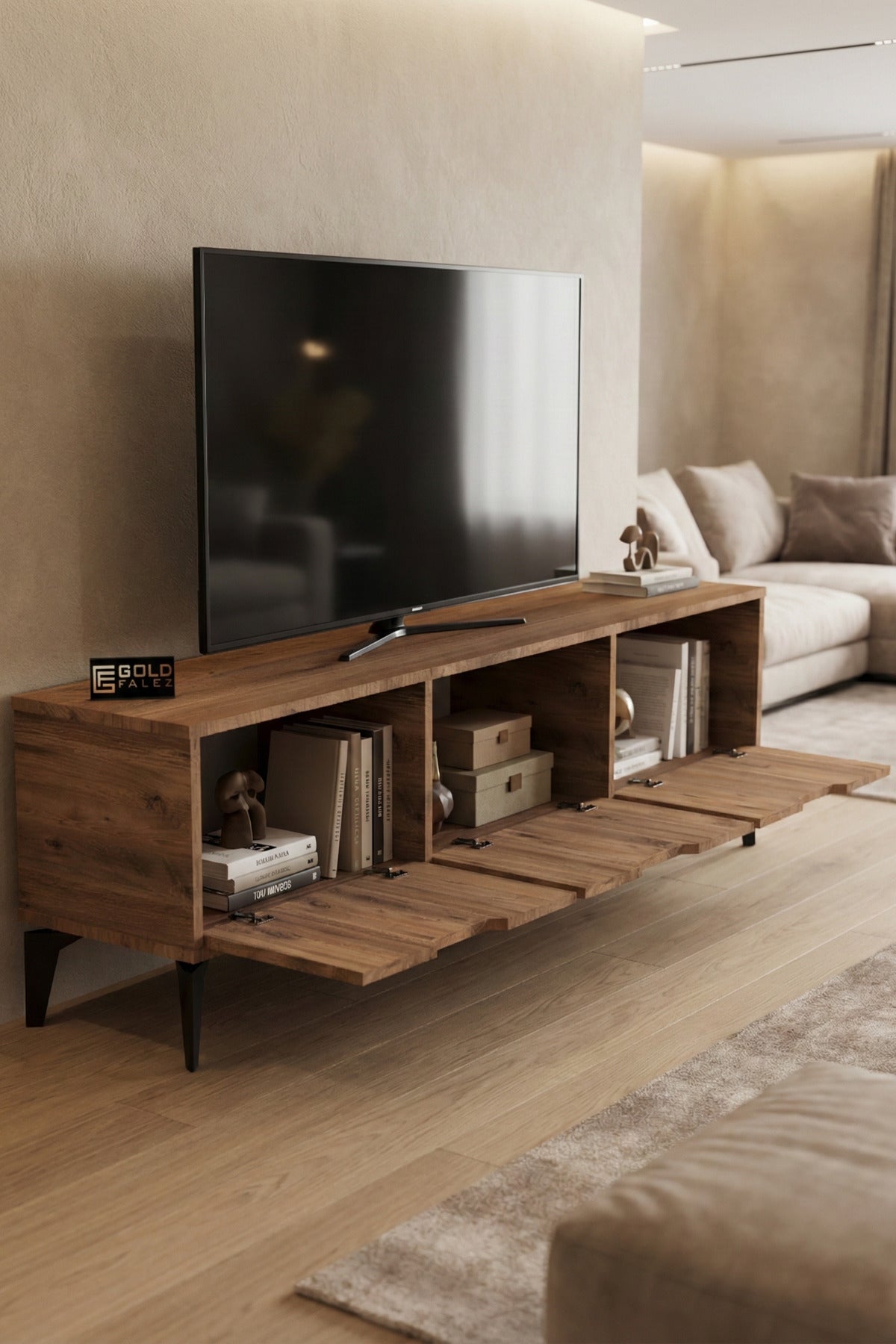 TV Sehpası 160 cm TV Ünitesi Kapaklı Modern Şık Minimal Salon Konsolu Royal