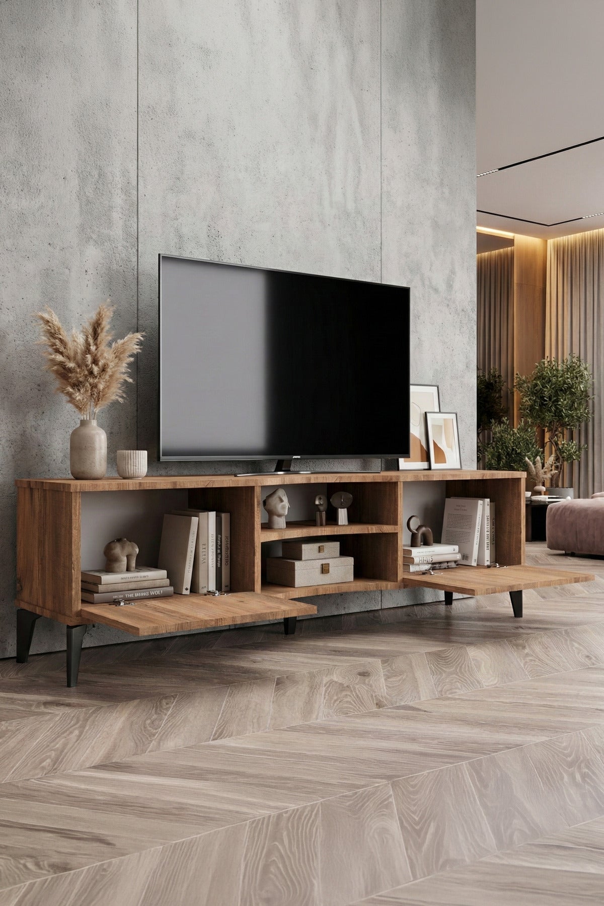 TV Sehpası Tasarım Çok Amaçlı Televizyon Ünitesi Raflı Dolaplı Salon Oturma Odası Vera