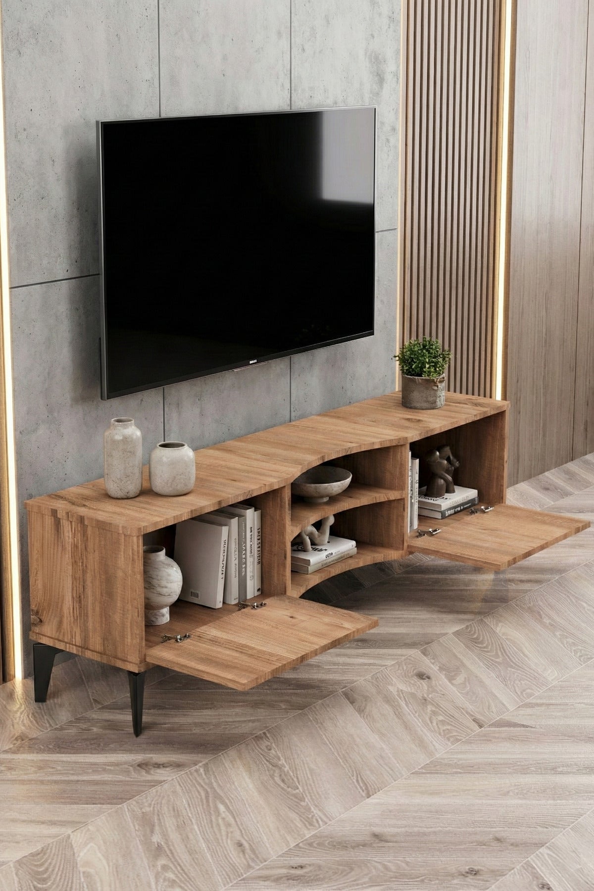 TV Sehpası Tasarım Çok Amaçlı Televizyon Ünitesi Raflı Dolaplı Salon Oturma Odası Vera