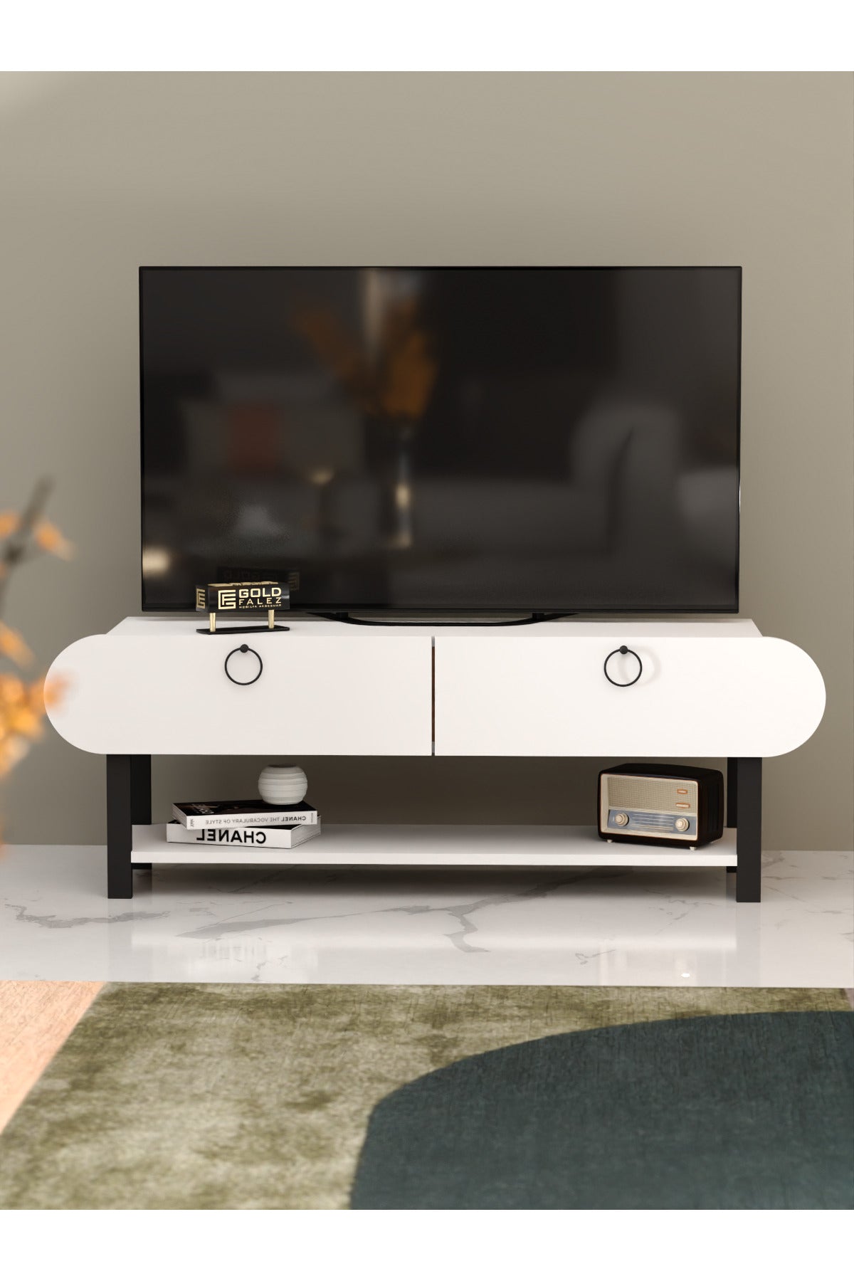 Tv Sehpası Tv Ünitesi Kapaklı Raflı Setro