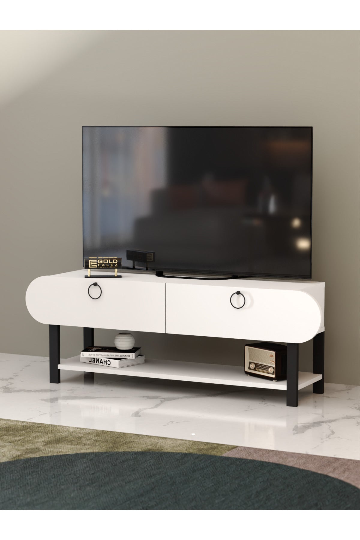 Tv Sehpası Tv Ünitesi Kapaklı Raflı Setro