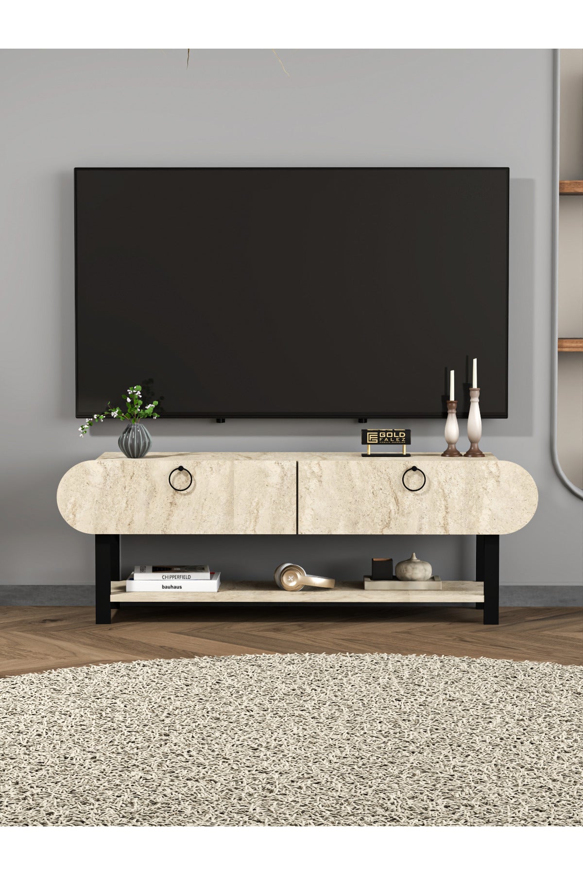 Tv Sehpası Tv Ünitesi Kapaklı Raflı Setro