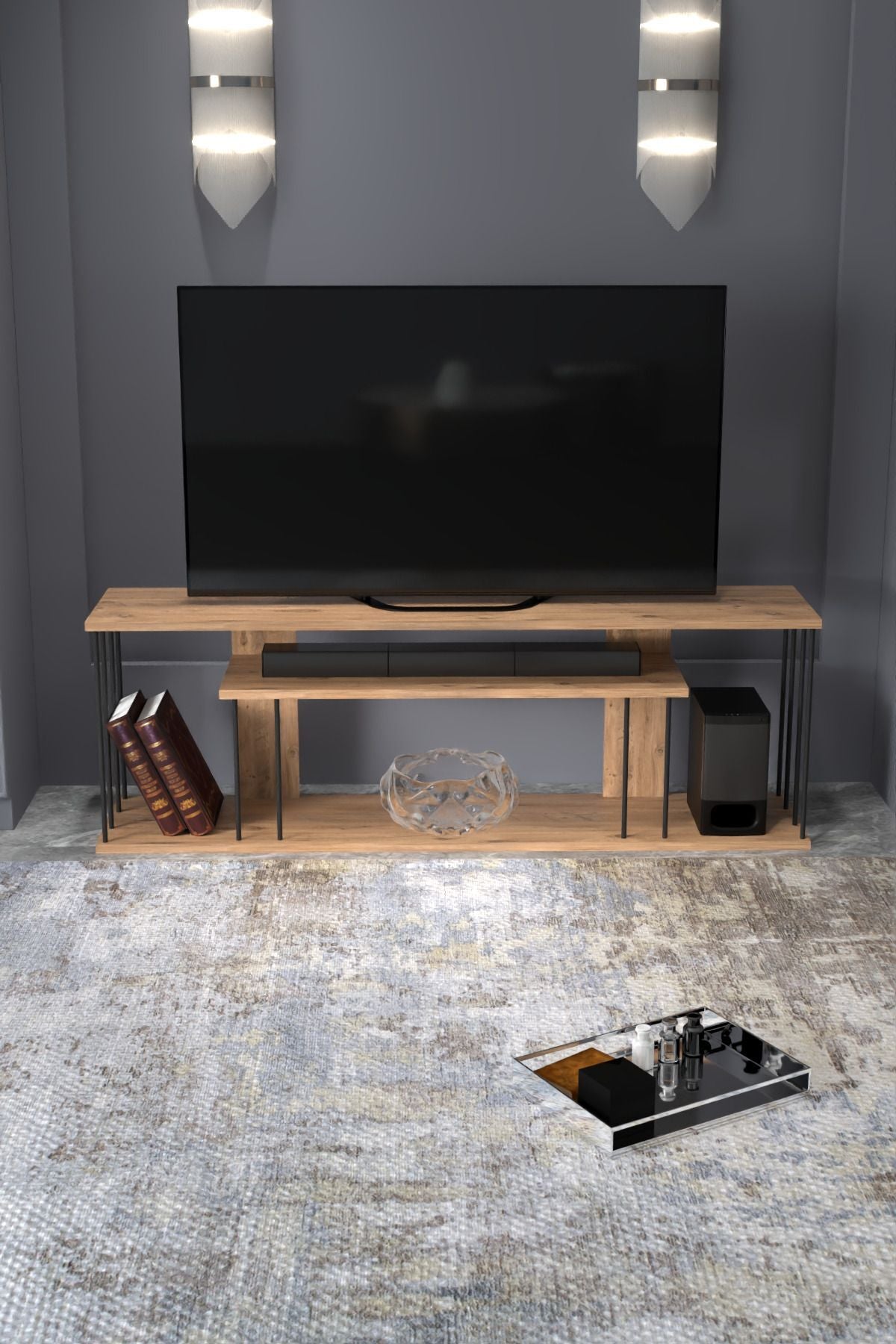 Tv Sehpası Tv Ünitesi Raflı 140 Cm Gzd Plus