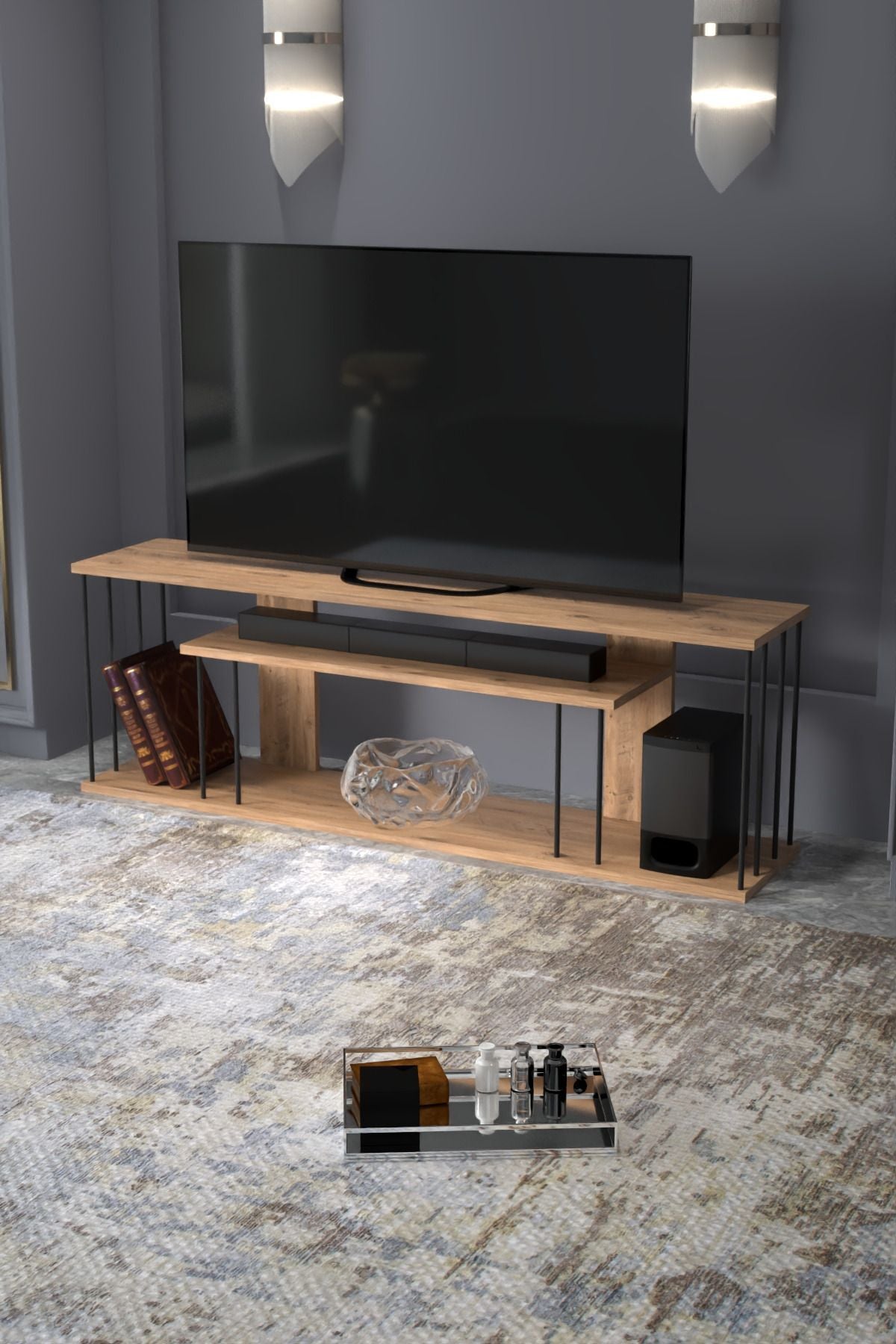 Tv Sehpası Tv Ünitesi Raflı 140 Cm Gzd Plus
